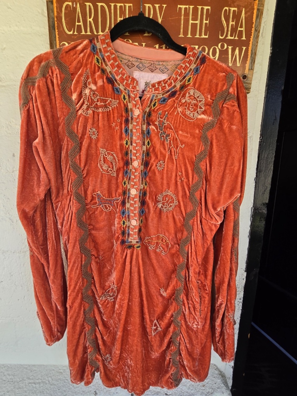 Johnny was light orange velvet  tunic  -top beautifully embroidered exceptional